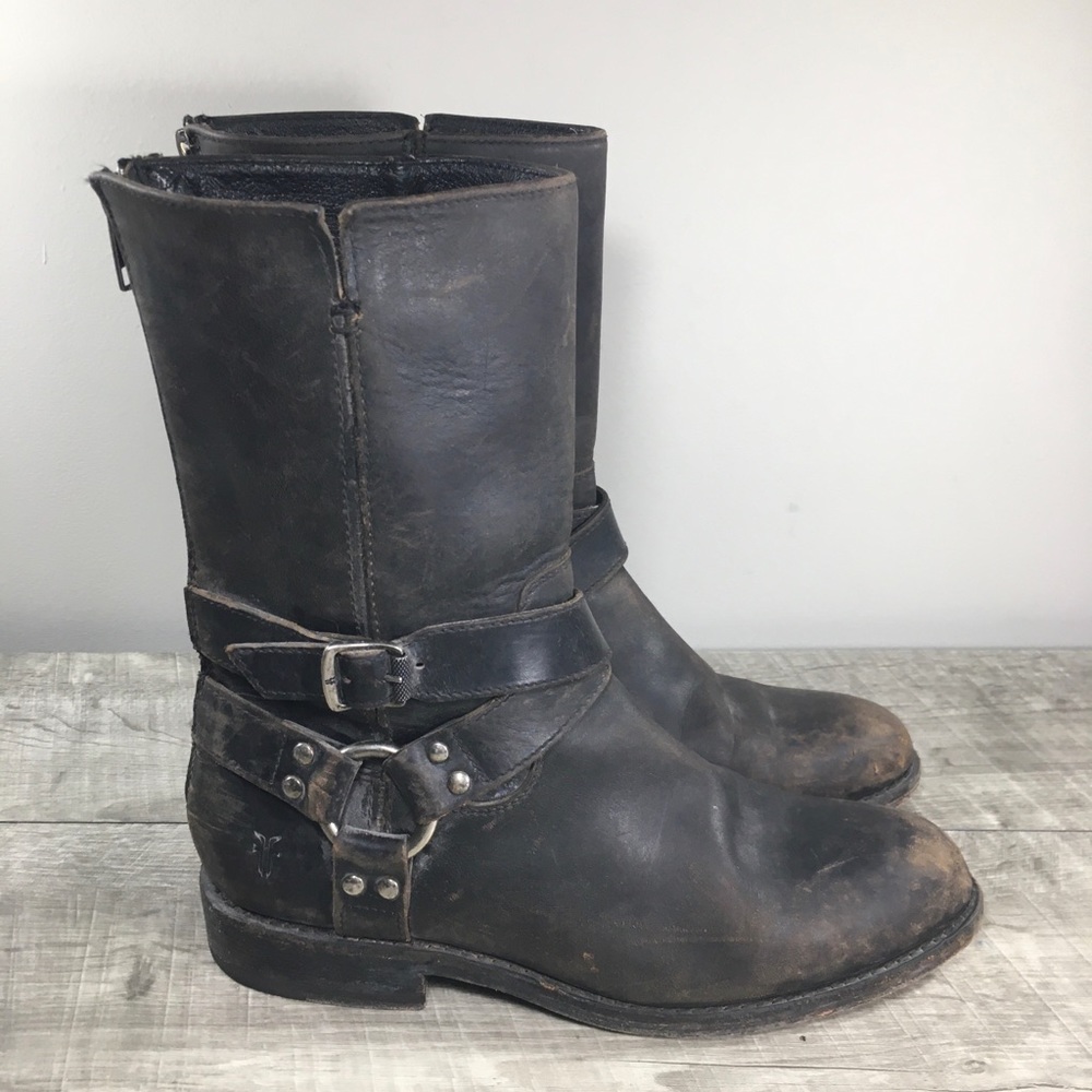 FRYE Women's 75306 Jayden Black Engineer Harness Motorcycle Women's Boots Size 8